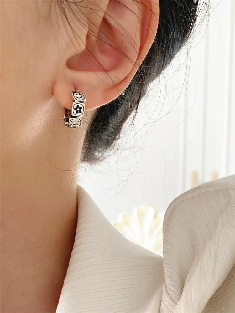S925 Sterling Silver Smile Earrings Korean Fashion Women