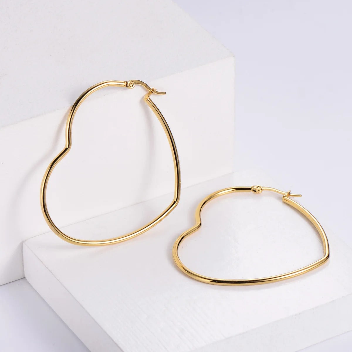 Golden Silver Heart Hoop Earrings for Women Minimalist Love Dangle Jewelry