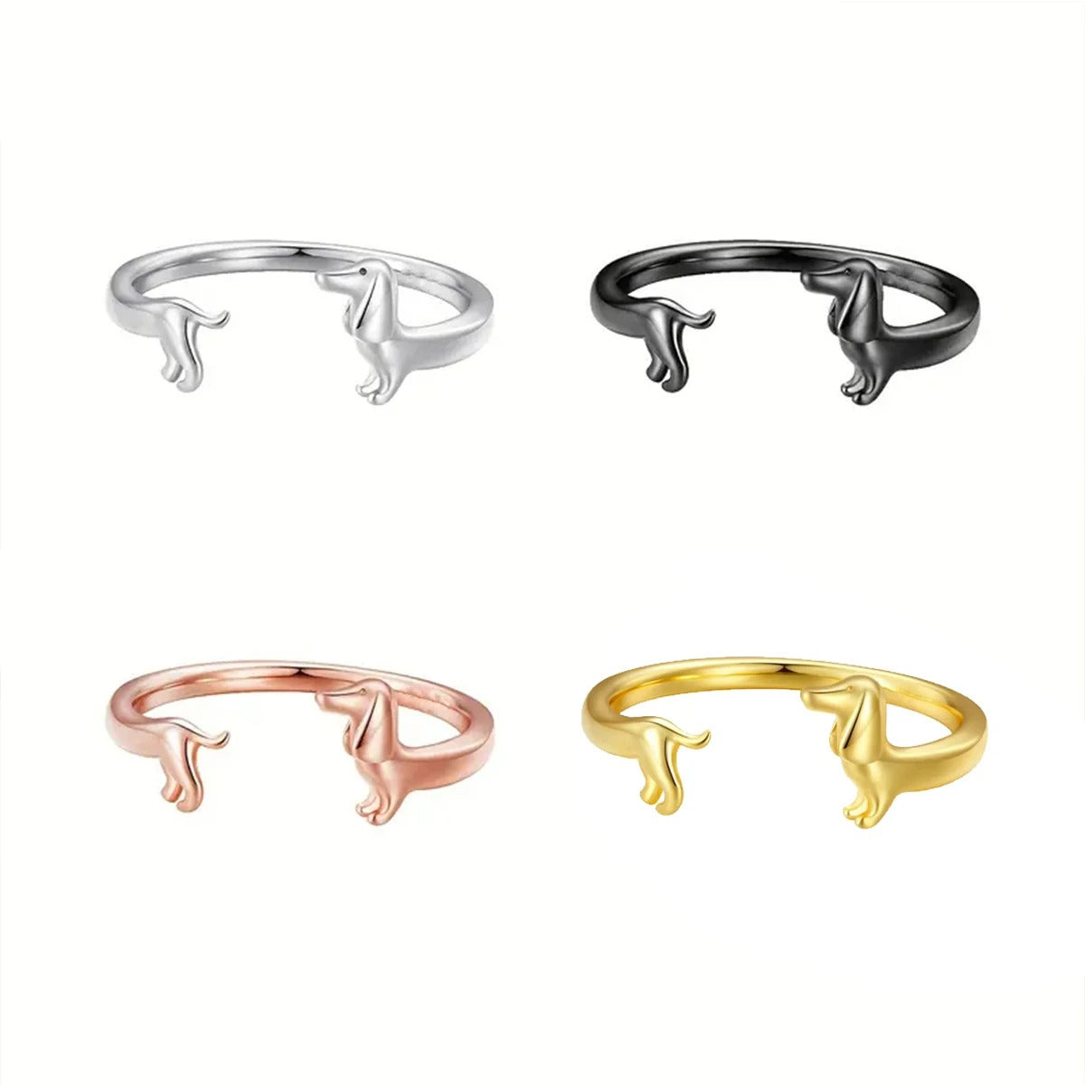 Cute Adjustable Dog Rings Set – 4pcs Open-End Fashion Jewelry