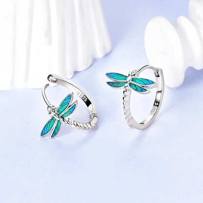 Sterling Silver Dragonfly Hoop Earrings Women Men Fine Jewelry Gifts
