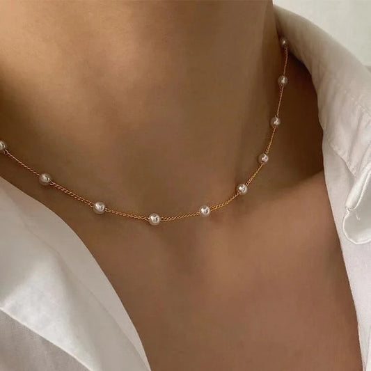 New Beads Women's Neck Chain K-pop Pearl lace Gold Color Goth Choker Jewelry On The Pendant 2025 Collar For Girl