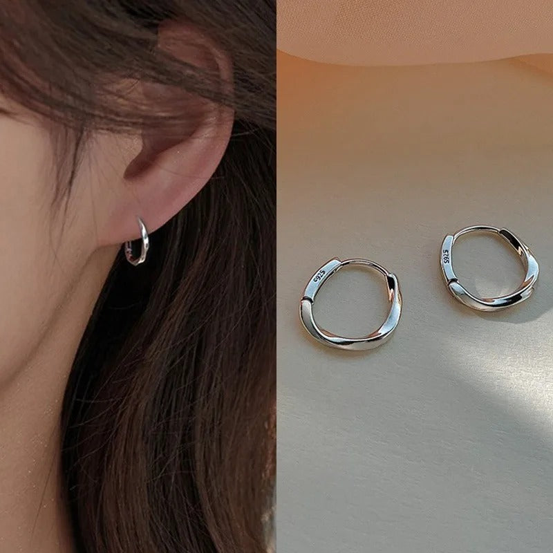 Simple Inlaid Round Stud Earrings Women Sterling Silver Gift