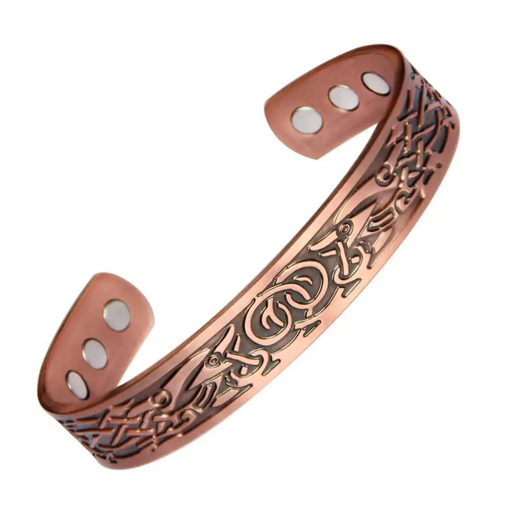 Vintage Copper Double Ring Magnetic Energy Bracelet Set Unisex Jewelry