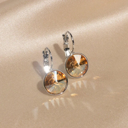 Classic Round Clear Crystal Drop Earrings Women Elegant Wedding Jewelry