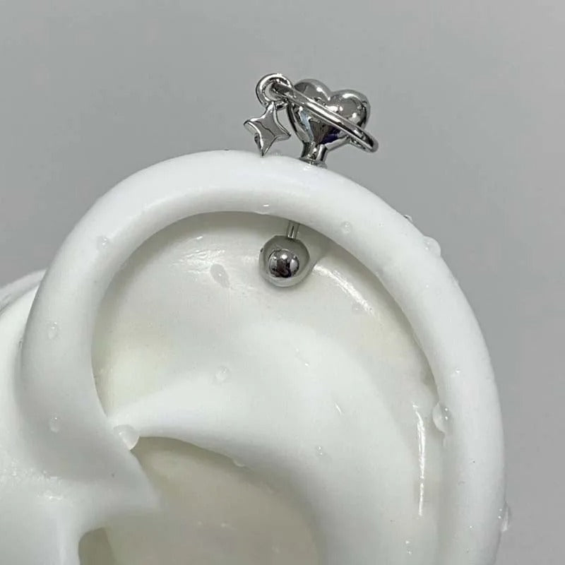 Stainless Steel Heart Planet Ear Cuff with Star for Women