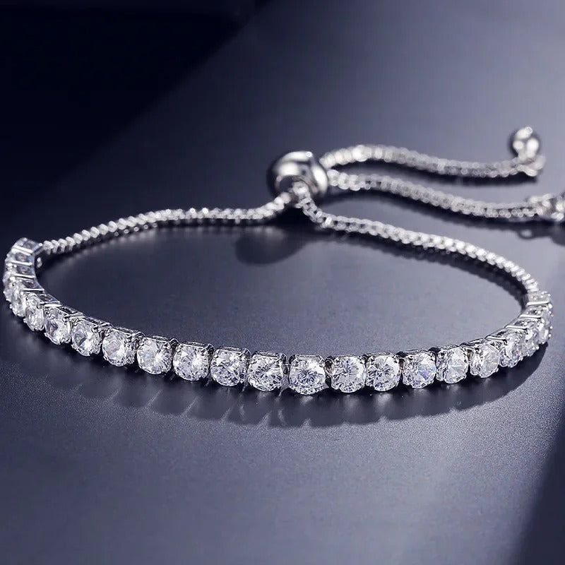 Moonso CZ Tennis Bracelet White Crystal Adjustable Bangle
