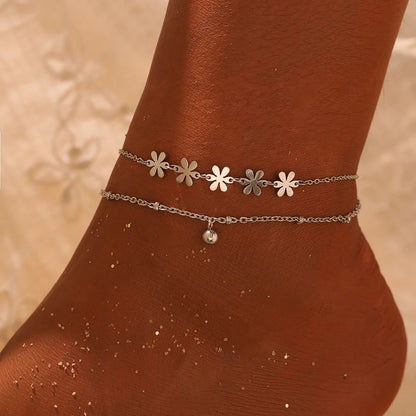 Stainless Steel Flower Ball Anklet Chic Party Jewelry for Women