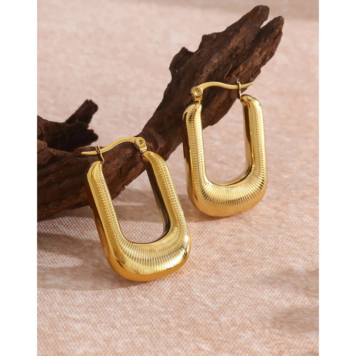 18K Gold Plated Stainless Steel Geometric Hoop Earrings for Women Vintage Statement Tarnish Free Jewelry