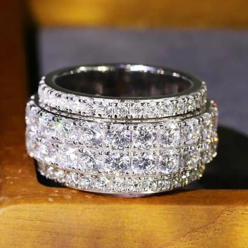 Full Bling Iced Out Cubic Zirconia Wide Ring for Women Round Band Silver Color Gorgeous Female Accessory Wedding Jewelry