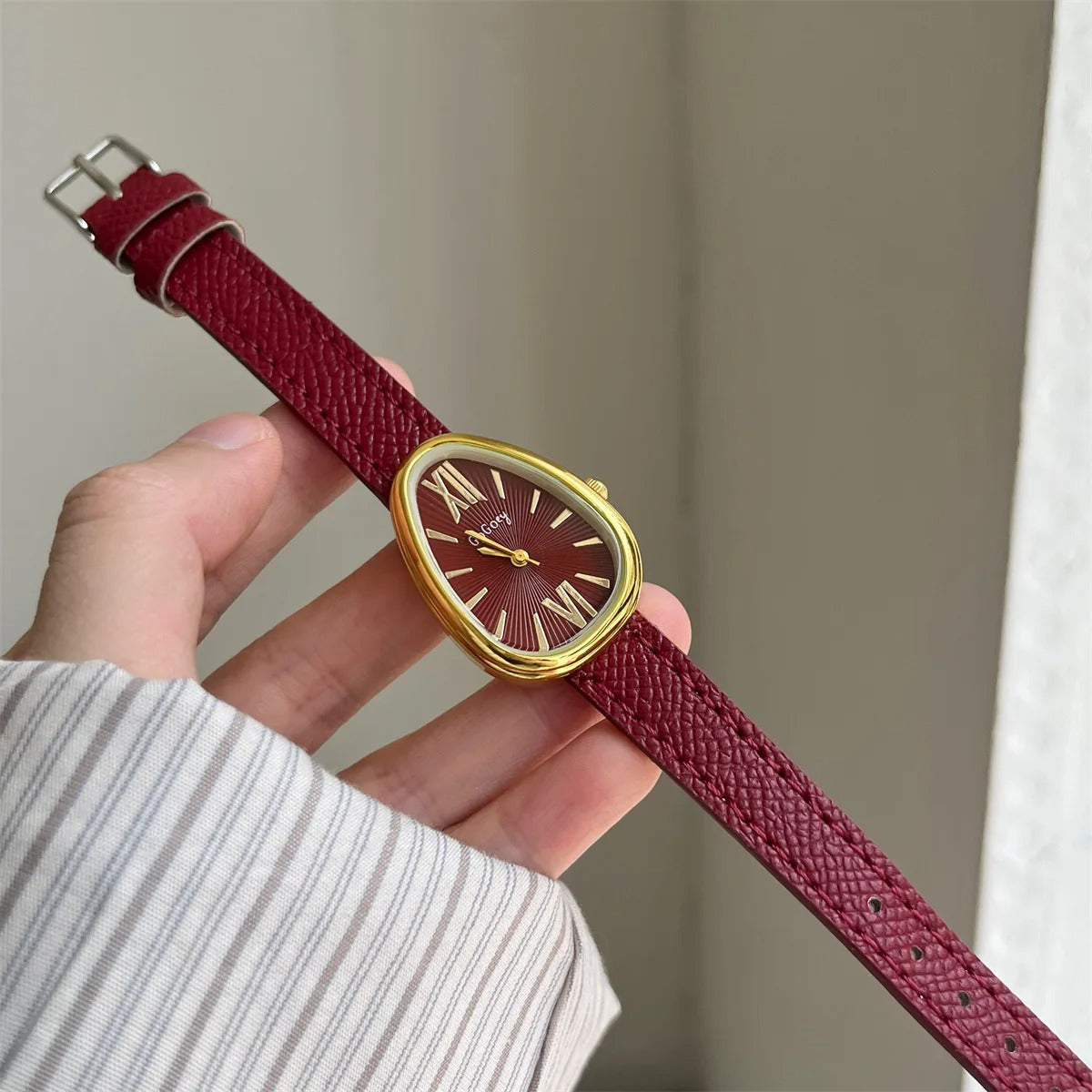 Ladies Fashion Snake Dial Watch Red Leather Strap Quartz