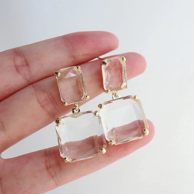 Transparent Crystal Square Earrings Women’s Geometric Jewelry