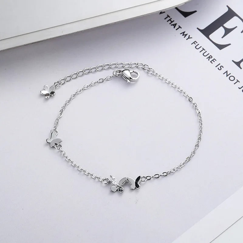 925 Silver Diamond-Studded Butterfly Bracelet Women's Fashion Temperament Flower Adjustable Bracelet