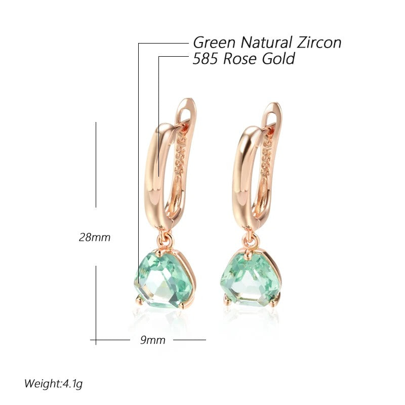 Light Green Stone Women's Drop Earrings 585 Rose Gold Color Simple Fashion Daily Jewelry