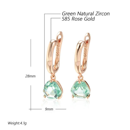 Light Green Stone Women's Drop Earrings 585 Rose Gold Color Simple Fashion Daily Jewelry