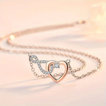 Elegant Infinity Heart Necklace – Romantic Jewelry Gift for Girlfriend with Card & Gift Box