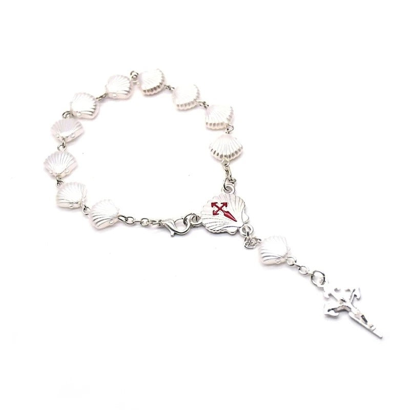 Santiago Plastic Shell Cross Rosary Bracelets Catholic Religious Jewelry For Men Women