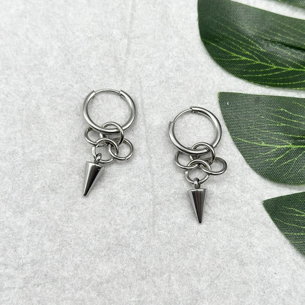 Handmade Stainless Steel Spike Drop Earrings Gothic Byzantine Women