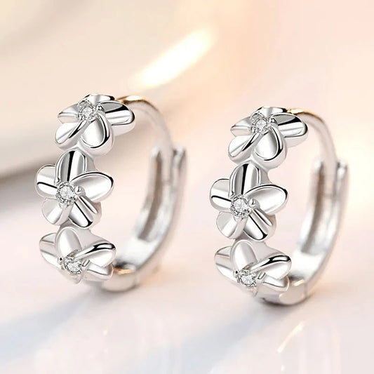 Women’s Crystal Zircon Stud Earrings 925 Sterling Silver Fashion