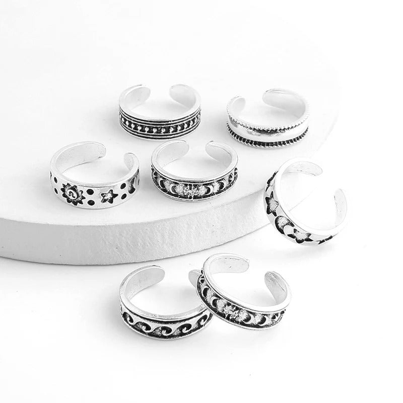 European And American Retro Carved Hollow Multi-element 7-piece Open Foot Ring Set Foot Rings For Women