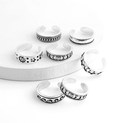 European And American Retro Carved Hollow Multi-element 7-piece Open Foot Ring Set Foot Rings For Women