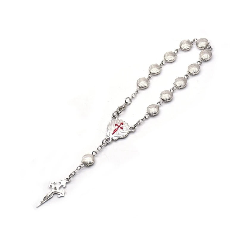 Metal Shell Rosary Bracelet For Men Women Vintage Strand Cross Religious Jewelry