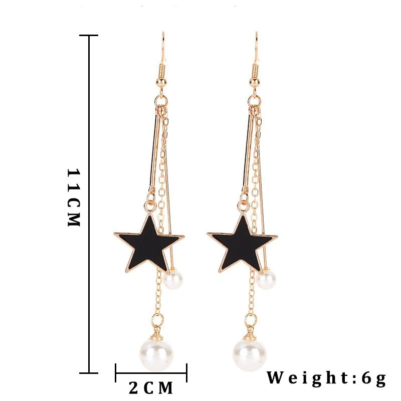 Long Tassel Pearl Star Earrings for Women Wedding Party Dangle Jewelry Gift