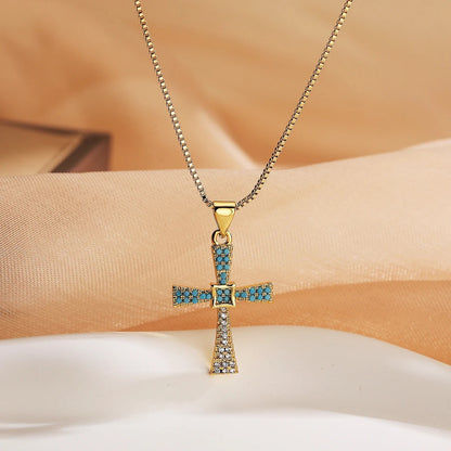 2025 New Coming Cross Pendant Necklace For Women Gold Color Copper Jewelry