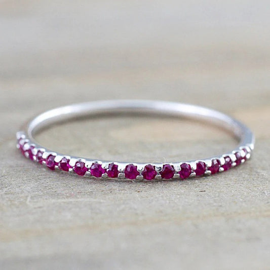 Blue & Red CZ Thin Ring Women Minimalist Vintage Jewelry