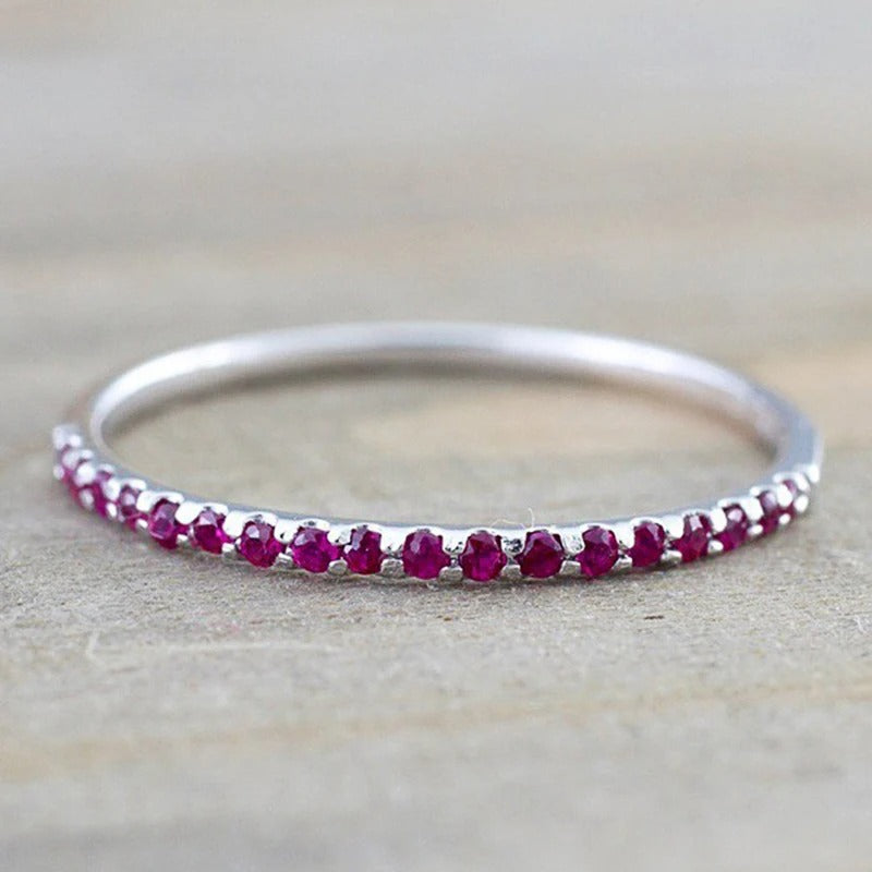 Blue/Red CZ Women Rings Minimalist Thin Rings Vintage Lady's Finger Accessories for Party Daily Wear Versatile Jewelry