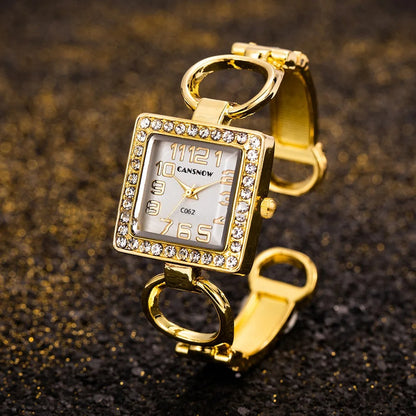 Luxury Gold Bangle Watch for Women Stainless Steel Quartz Wristwatch
