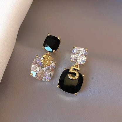 Luxury Zircon Pendant Dangle Earrings Women Stainless Steel