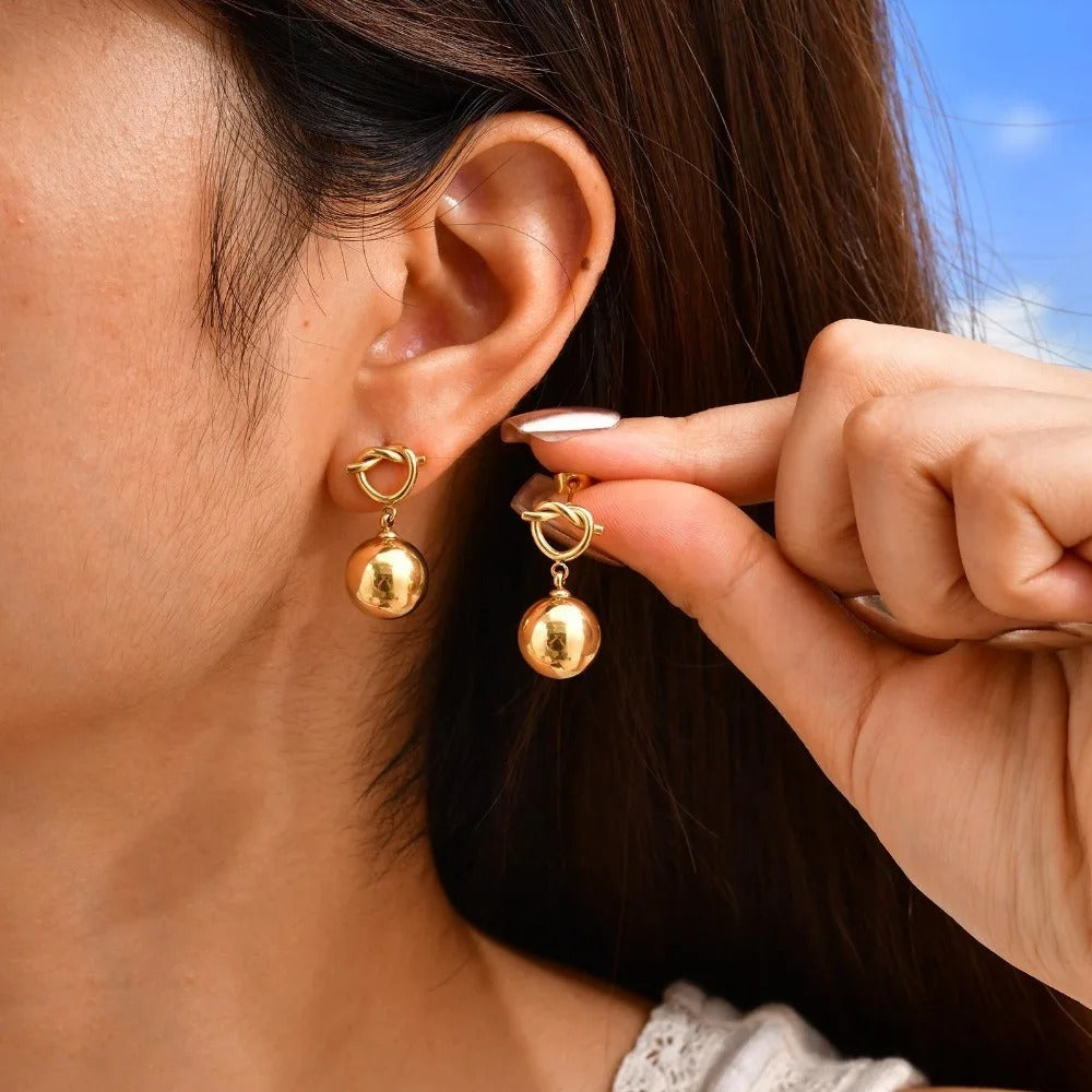 Stainless Steel Ball Dangle Earrings For Women Gold Color Twist Heart Earring Wedding Party Fashion Jewelry Gift