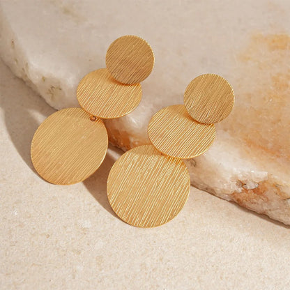 Three-Layer Round Dangle Earrings Women Brushed Metal Jewelry