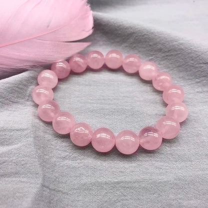 Pink Rose Quartz Stretch Bracelet Natural Stone Jewelry for Women