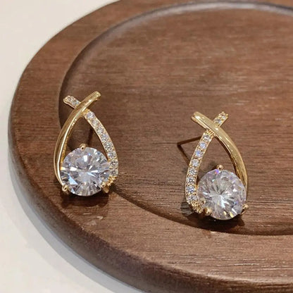 Korean Style Elegant Crystal Cross Stud Earrings for Women Girls Fishtail Hoop Earrings Gifts for Women