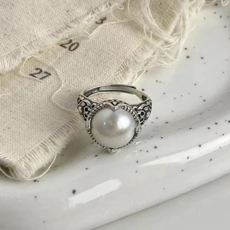 925 Sterling Silver Hollowed Pearl Adjustable Rings For Women Wedding Luxury Accessories