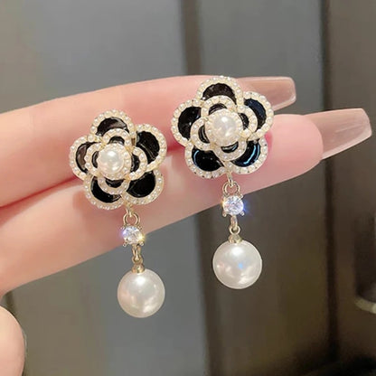 Mini Beads Flower Drop Earrings Women Pearl Dangle Jewelry