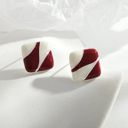 Red Block Square Stud Earrings Korean Style Women’s Party Jewelry
