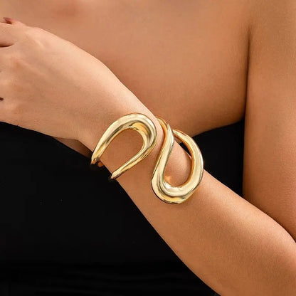 Gold Geometric Twisted Open Bangle Women’s Punk Metal Cuff Bracelet