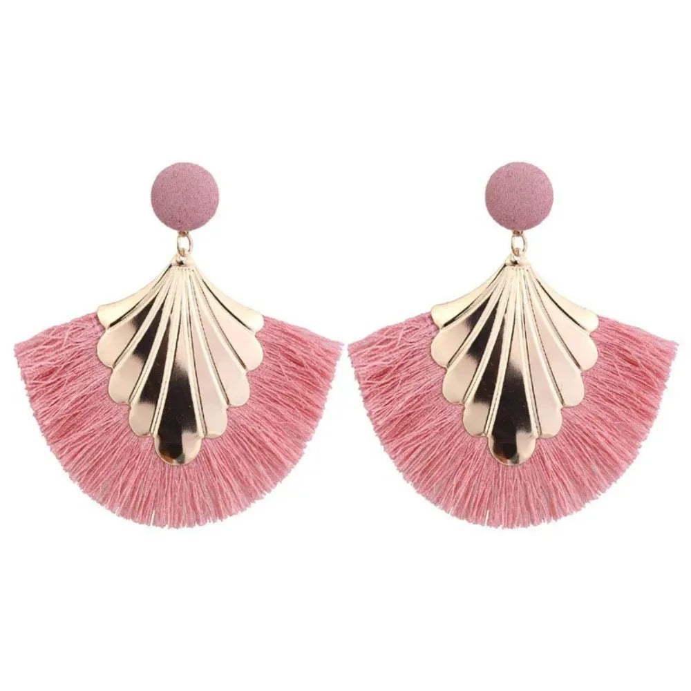 Exaggerated Fan Shaped Tassel Earrings Women Boho Fashion