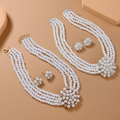 Alloy Pearl & Rhinestone Jewelry Elegant Necklace & Earrings