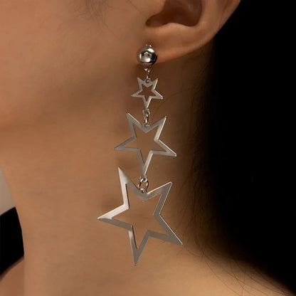 Star Metal Long Drop Earrings Women K-pop Sweet Jewelry