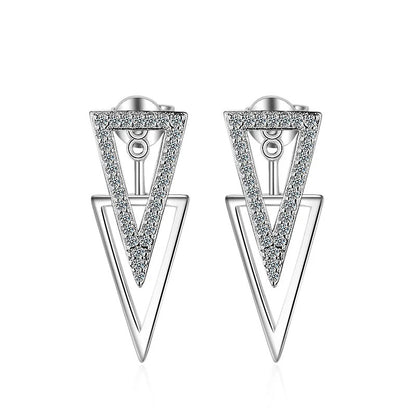 Women’s Silver Double Triangle Zircon Stud Earrings Luxury Jewelry