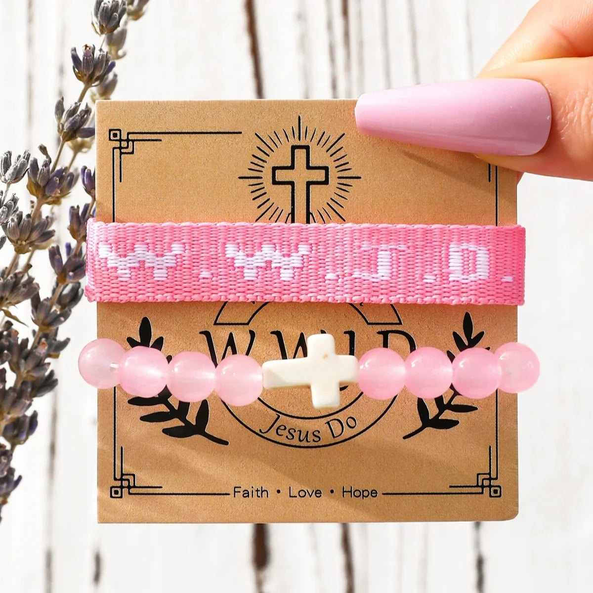 WWJD Cross Beaded Bracelet Set for Women Religious Jewelry