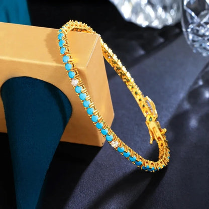 Women’s Geometric Turquoise Chain Bracelet Luxury Engagement Jewelry