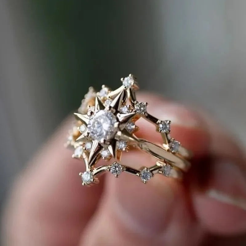 New star and moon shape Italian style ring niche zircon French jewelry ins ring