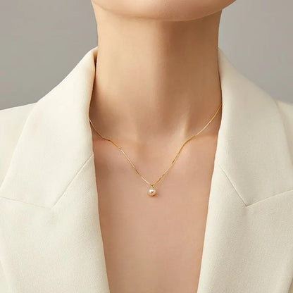 Silver Light Luxury Gold Plating Shell Imitation Pearl Pendant Necklace Women Fashion Clavicle Chain Jewelry