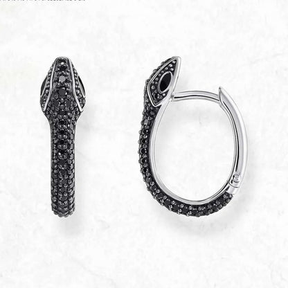 Blackened Snake Hoop Earrings Creole Fine Jewelry For Women Men Vintage Gift In 925 Sterling Silver
