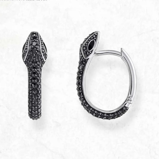 Blackened Snake Hoop Earrings Creole Fine Jewelry For Women Men Vintage Gift In 925 Sterling Silver