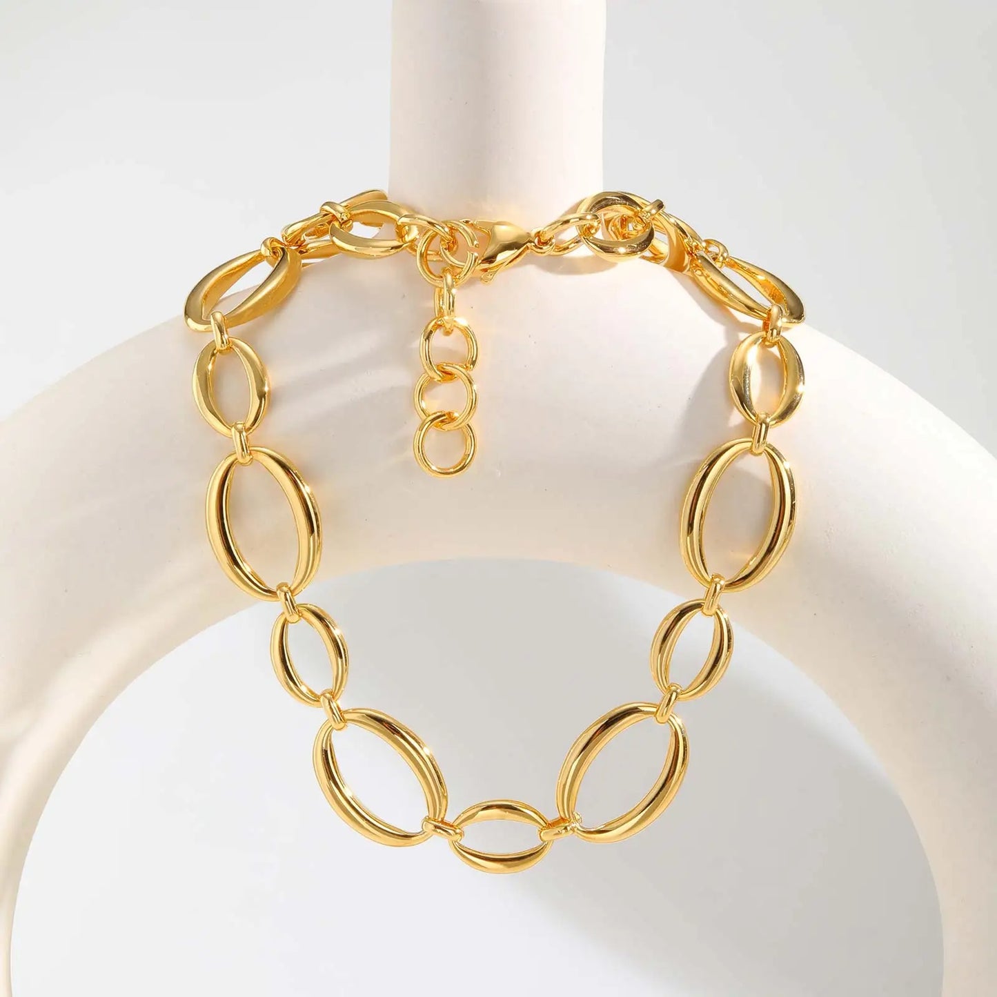 Thick Oval Chain Necklace Gold Plated Stainless Steel Women